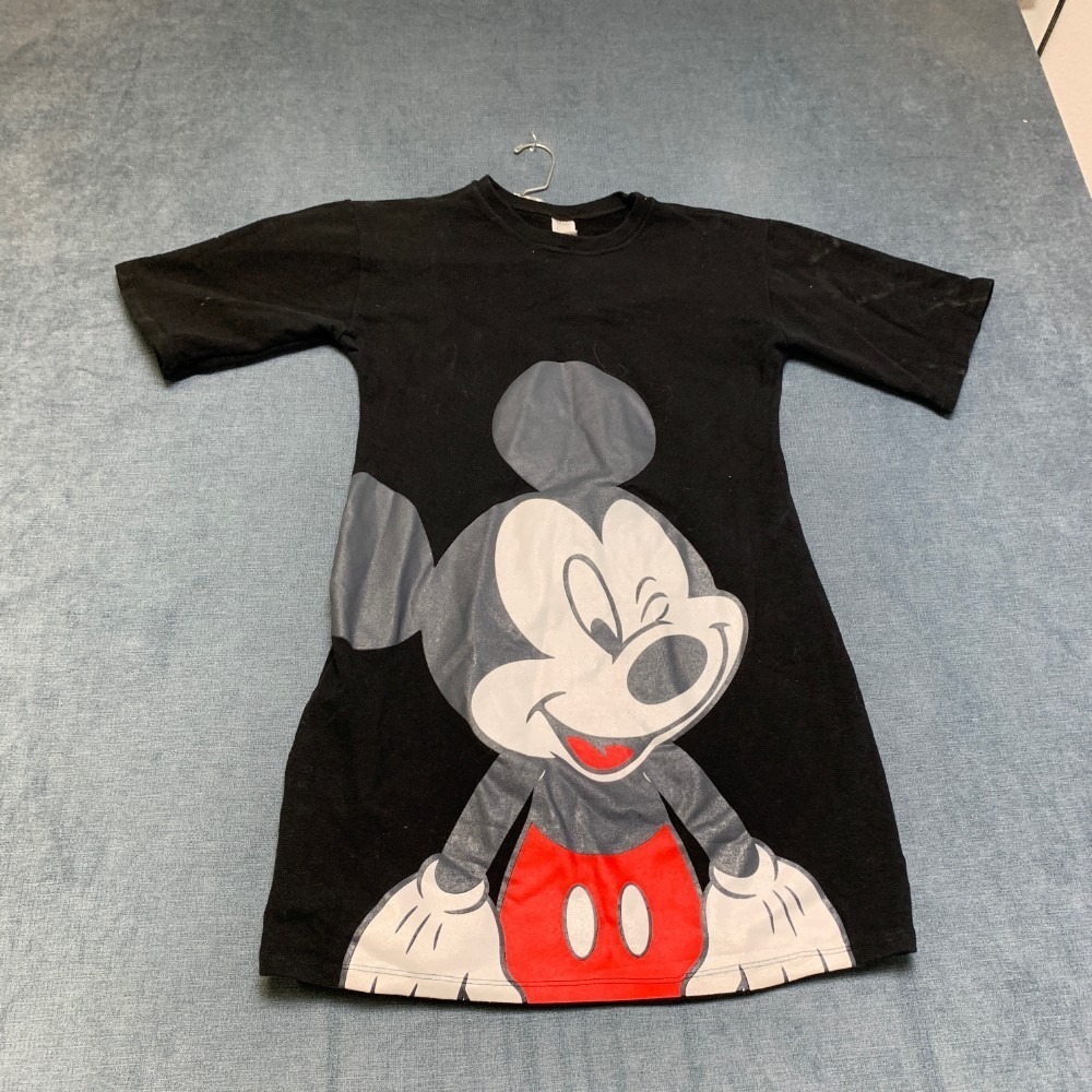 Mickey Mouse T Shirt Dress O/S Womens Black Crew Neck Graphic Print Summer